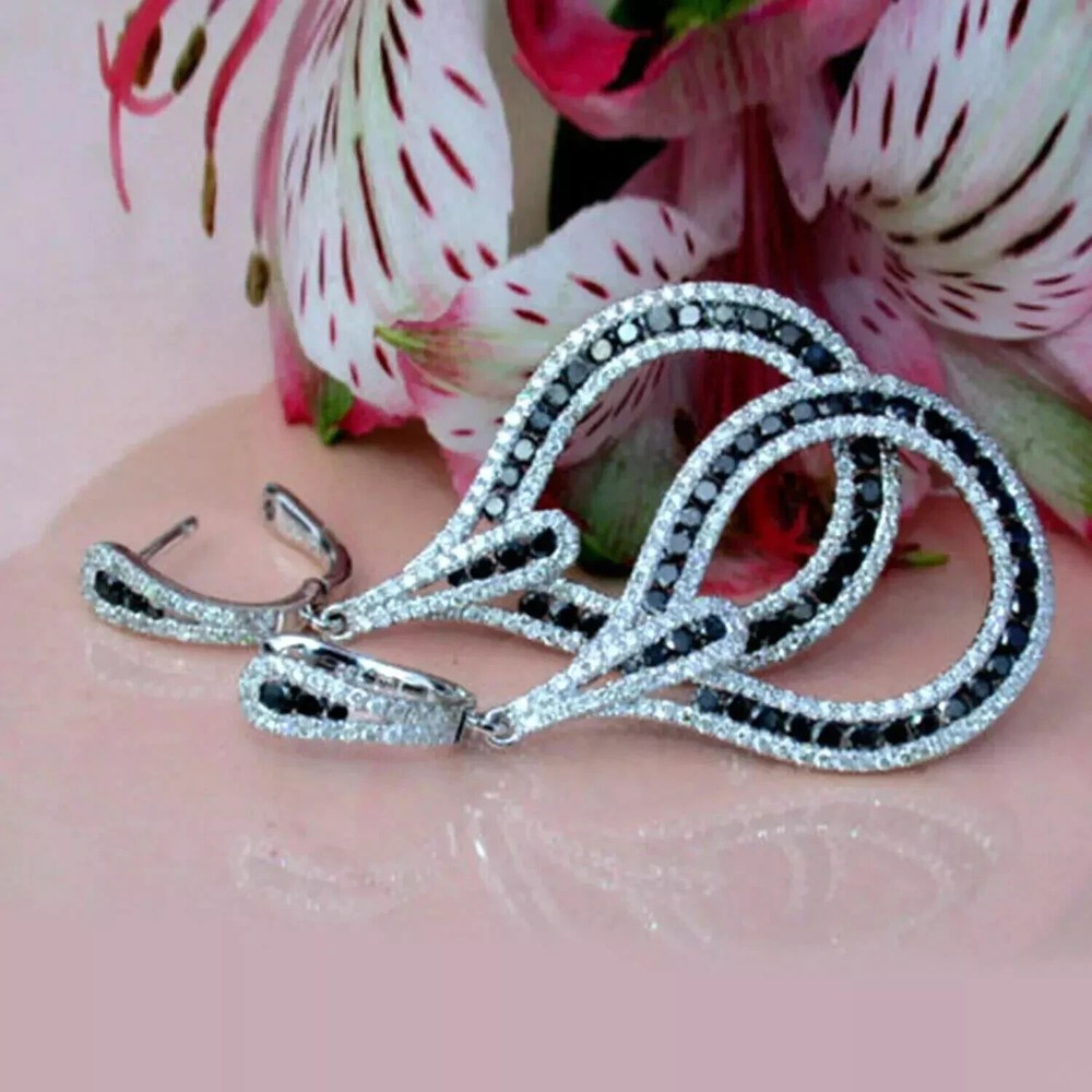 2.10Ct Round Cut Moissanite Drop/Dangle Wedding Earrings 14K White Gold Plated