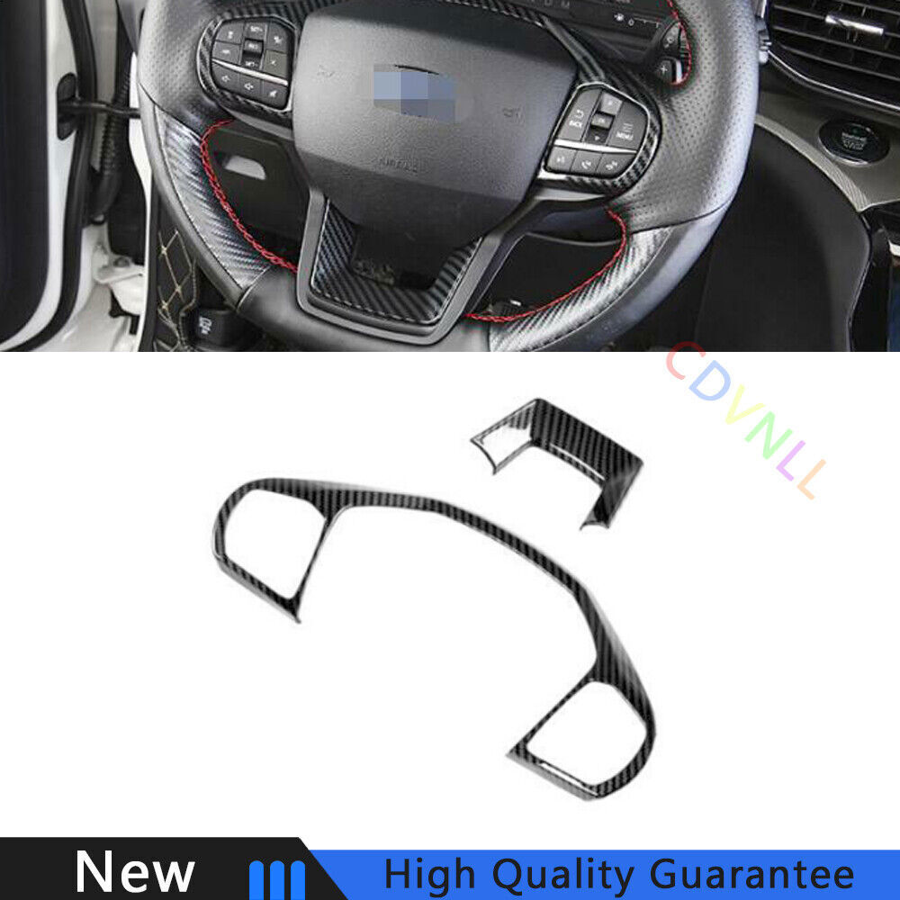 For Ford Explorer 2020-2022 Carbon Fiber Car Steering Wheel Decor Cover Trim 2*