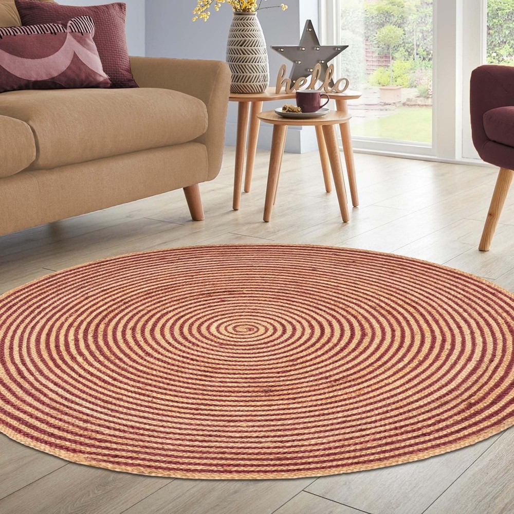 Superior Reversible Braided Jute Rug Burgundy 4ft Round Indoor Outdoor