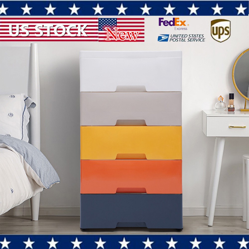 5Drawer Baby Wardrobe Closet Plastic Vertical Closet Toy Storage Cabinet Bedroom