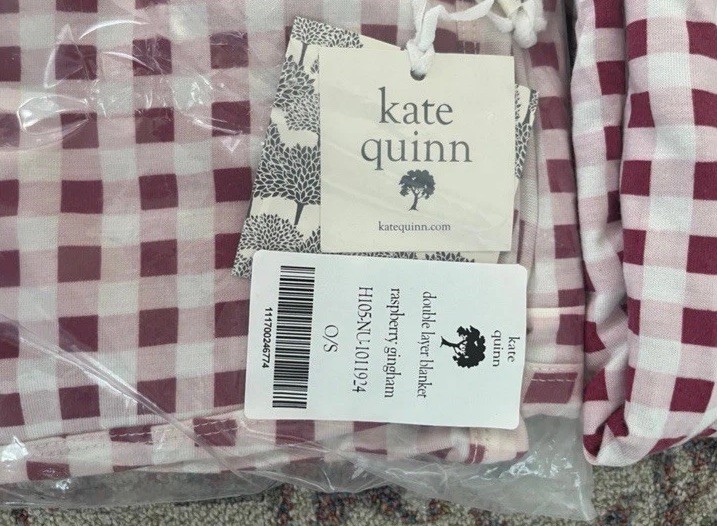 Kate Quinn Double Layer Blanket in Raspberry Gingham NWT