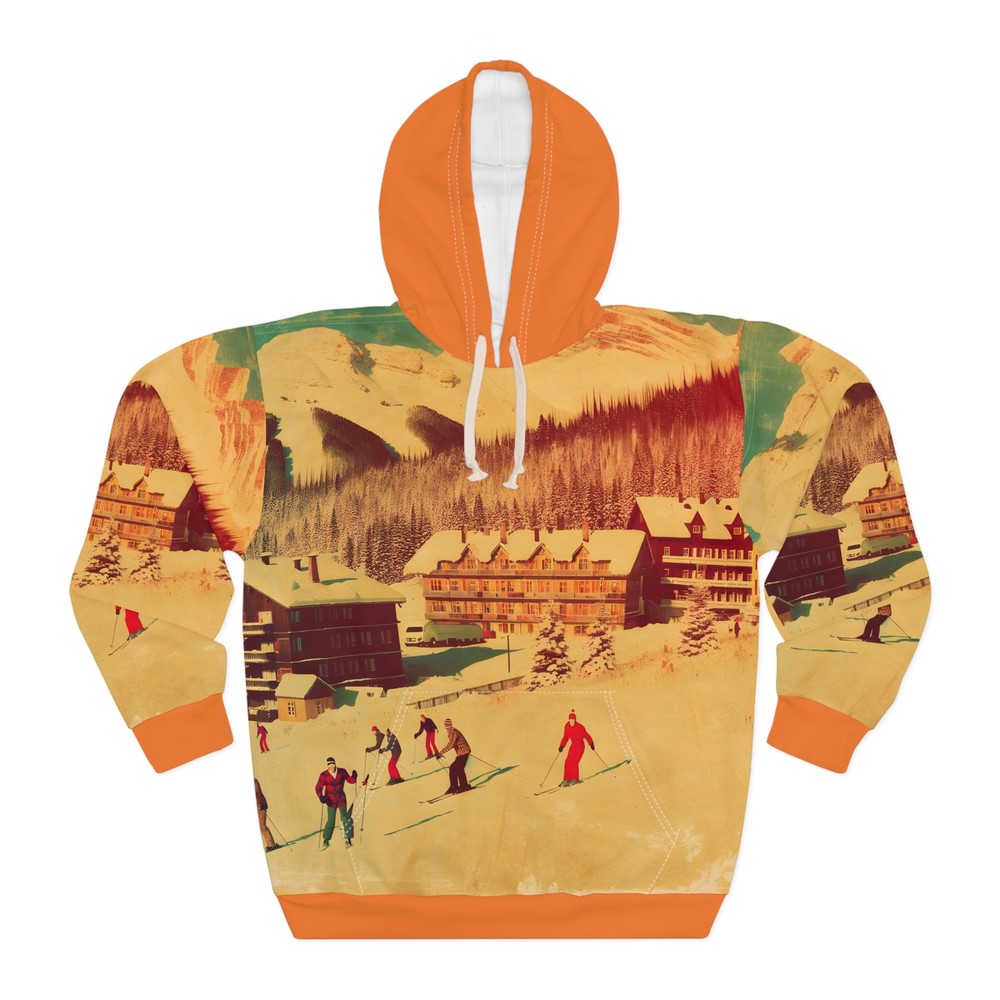 Vintage Style Ski Hoodie All Over Print Pullover Winter Outdoor Travel Casual