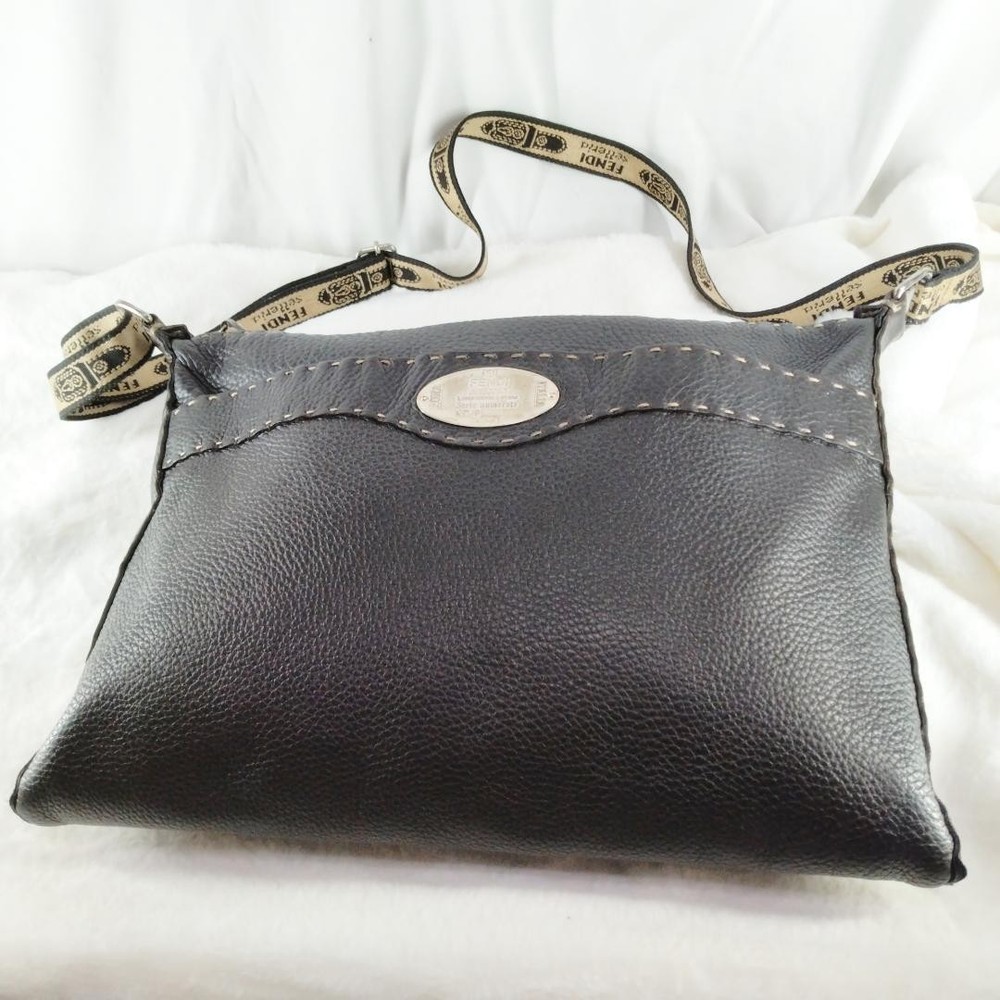 FENDI Shoulder Bag Crossbody Medium Logo Leather Brown Men's USED FROM JAPAN