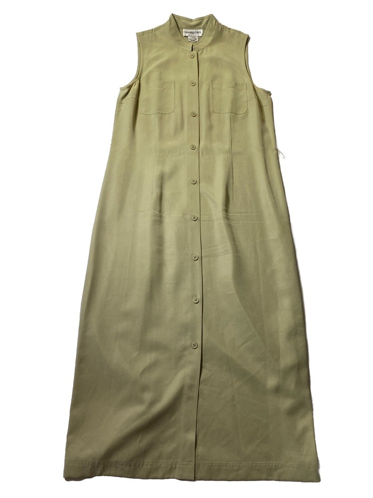 VTG Bloomingdales Womens Size 12 Tencel Lyocell Maxi Dress Tan Quiet Luxury SEE