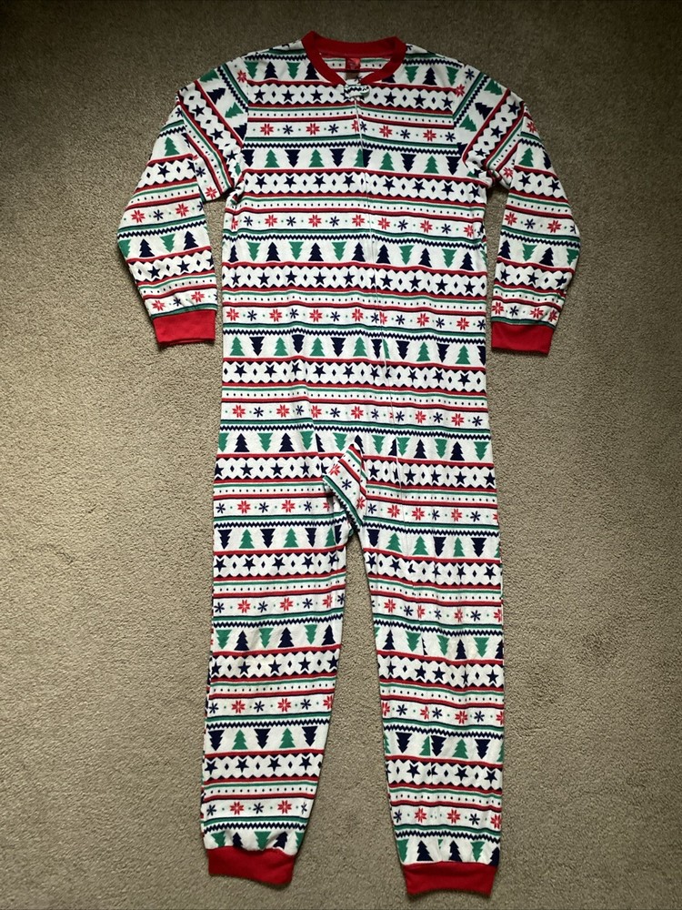 Kids Jammies For Families Size 14/16 One Piece Zip Up Holiday Fleece Pajamas