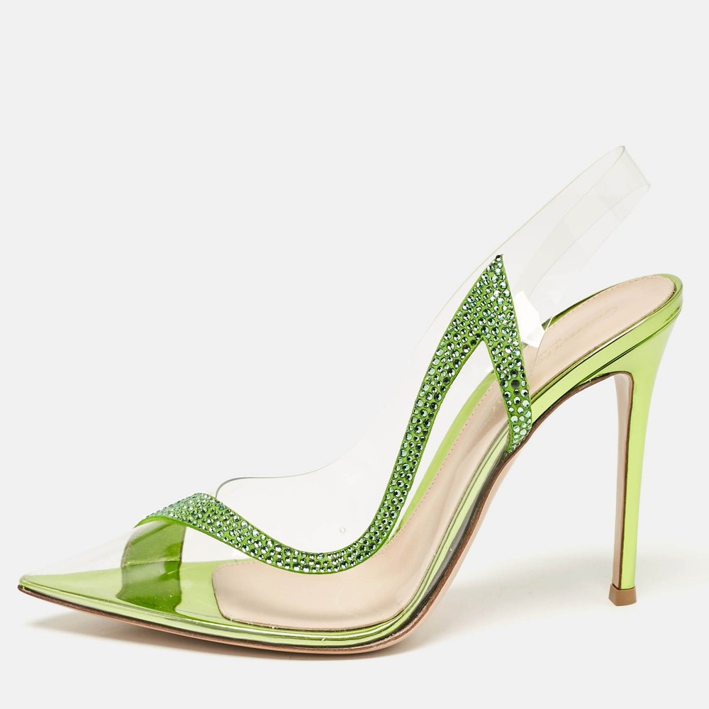 Gianvito Rossi Hortensia Pumps in Transparent Green PVC with Suede Embellishments