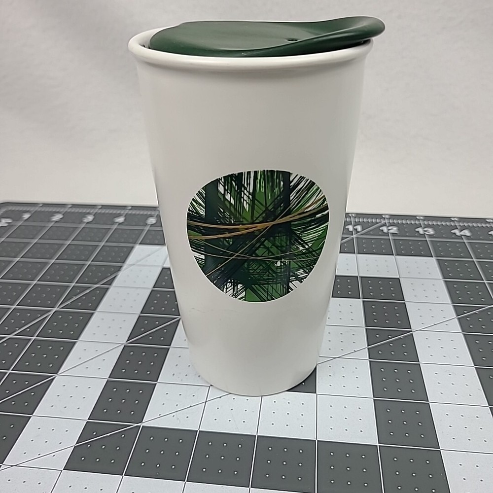 Starbucks 2014 Gold Green Pine Siren Logo 12 oz Ceramic Coffee Mug