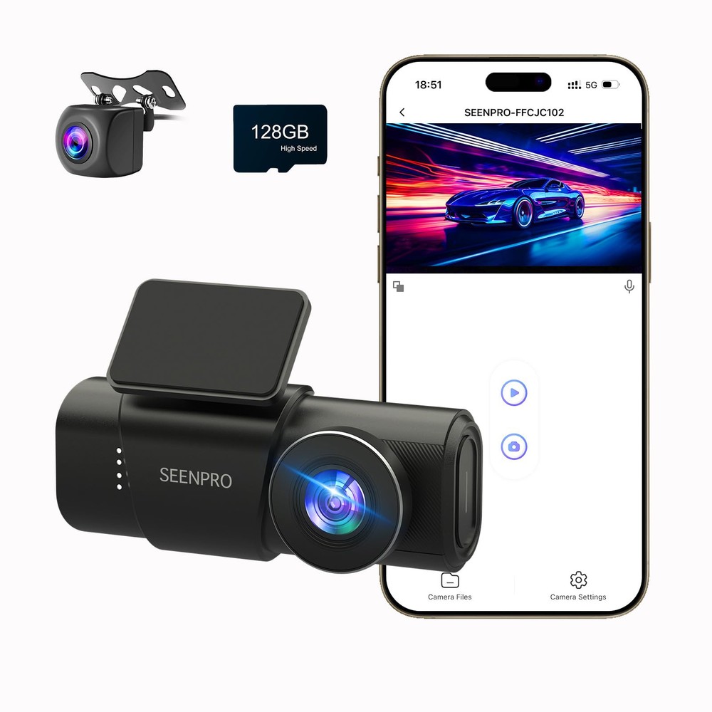 4K Front and Rear Dash Cam with 128GB Card and Built-in Wi-Fi