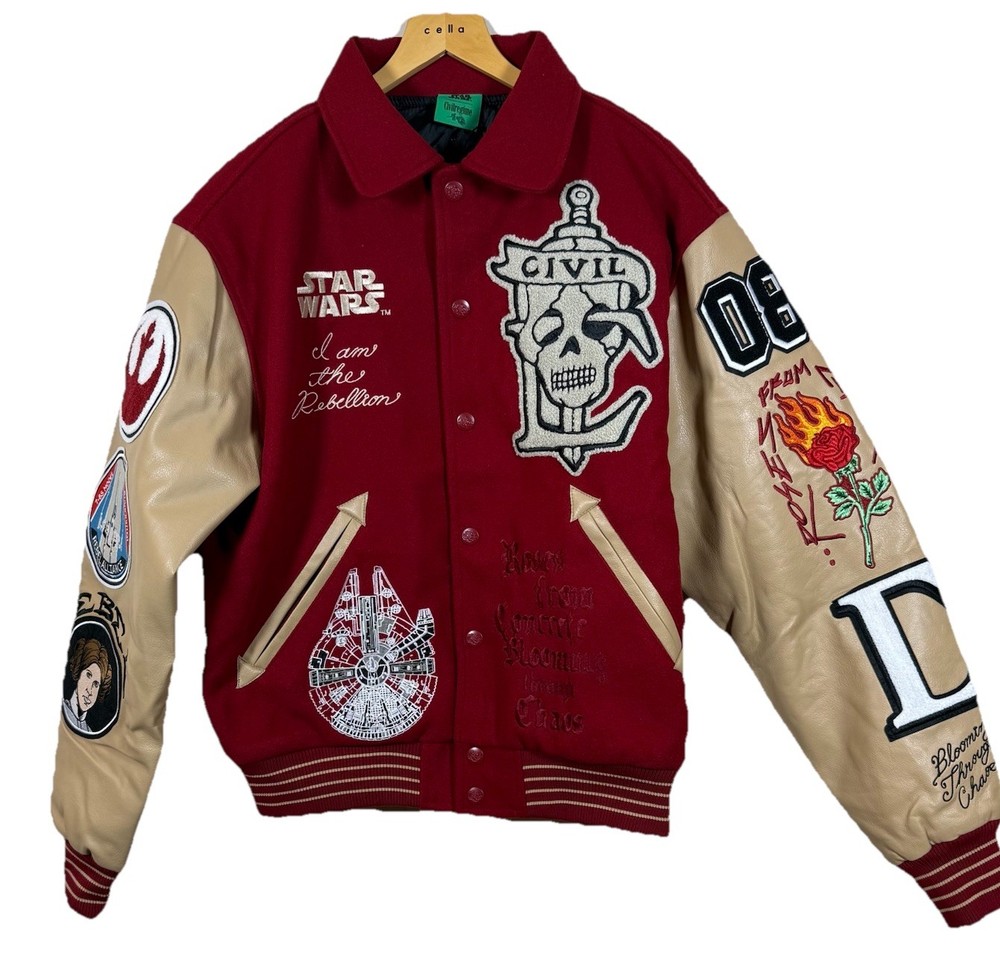 Civil Regime X Star Wars Rebellion Collared Letterman Varsity Jacket Red Size M