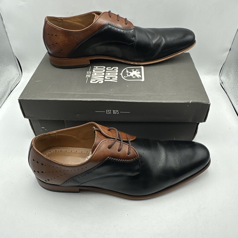 Stacy Adams Men's Sz 13 Shoes Black Brown Leather Plain Toe Savion Office Dress
