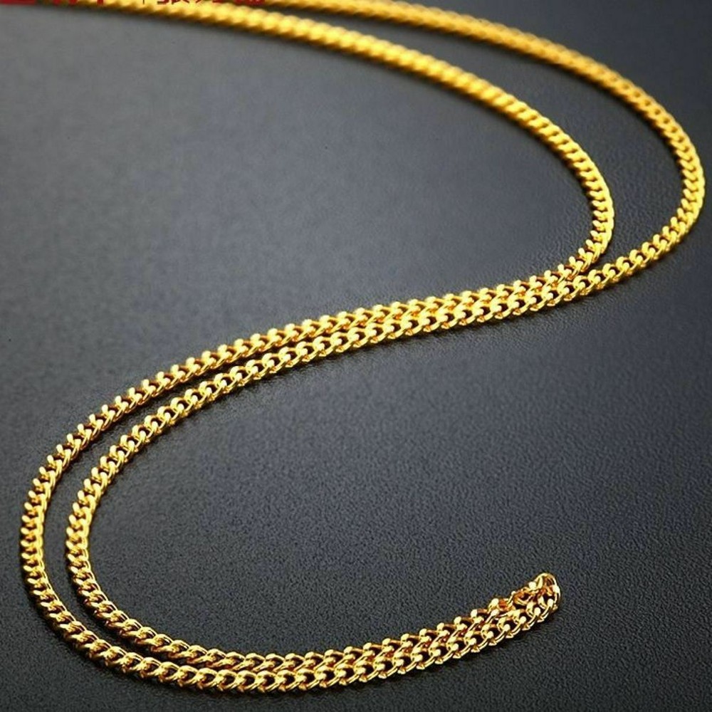 Pure Solid Gold Chain 999 24K Yellow Gold Necklace Men Women Curb Chain 19.7inch