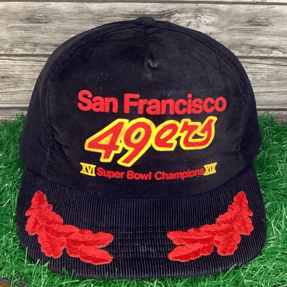 Vintage 80s San Francisco 49ers Corduroy NFL Cap Black Super Bowl Era
