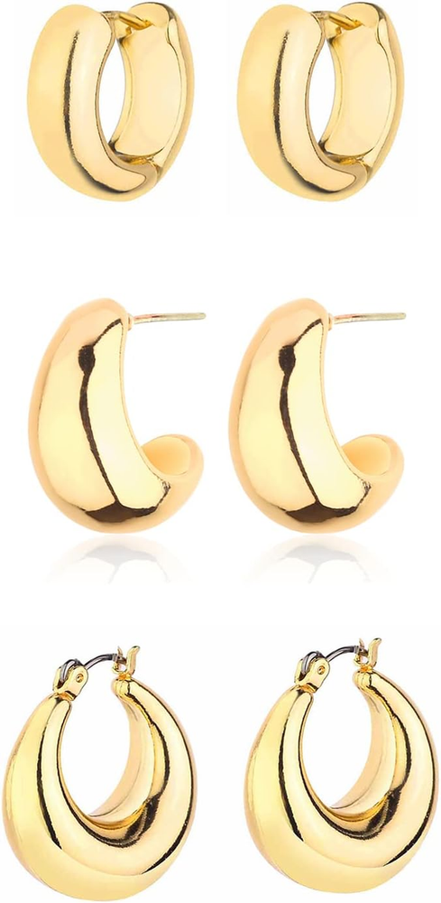 14K Gold Plated Chunky Twisted Hoop Earrings for Women