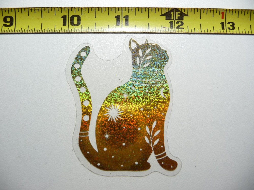 Holographic Reflective Sitting Cat with Dots Sticker Decal Shiny Design