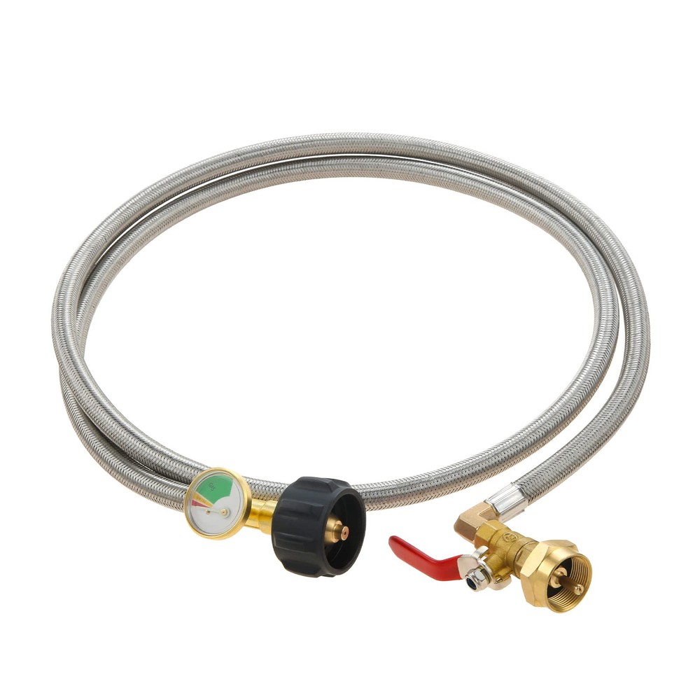 Propane Refill Adapter Hose with Gauge 6 Feet Stainless Steel Extension Prop