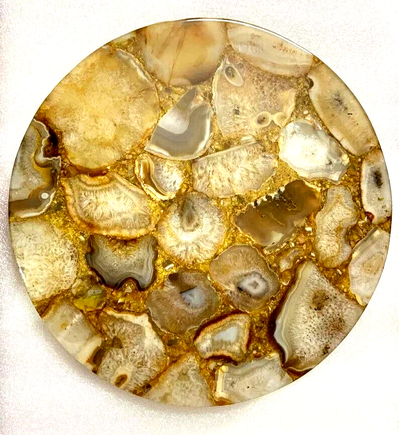 14-Inch Yellow Agate Coffee Table Top for Bedroom or Corner Decor