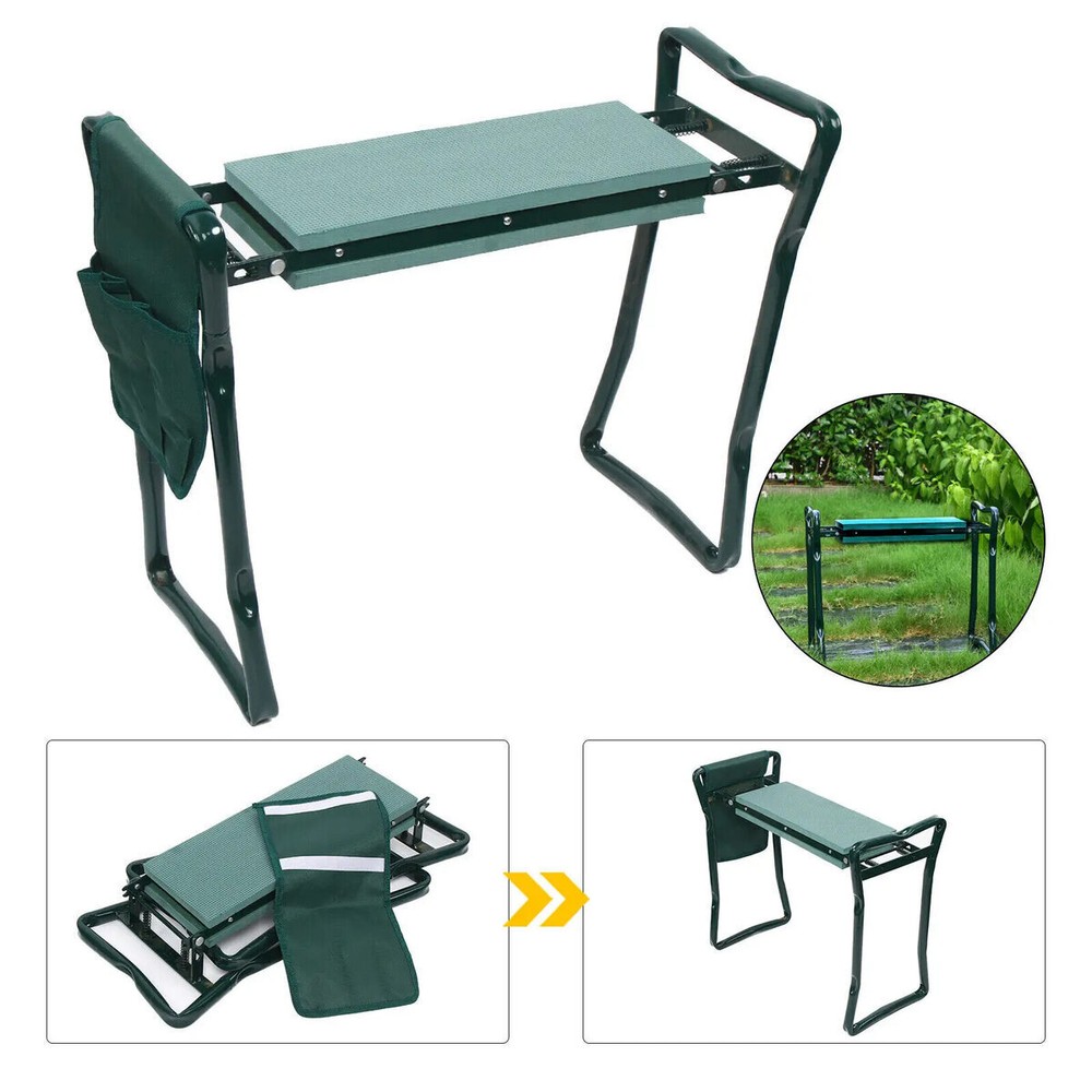 Foldable Kneeler Garden Kneeling Bench Stool Cushion with Pad & Tool Pouch US