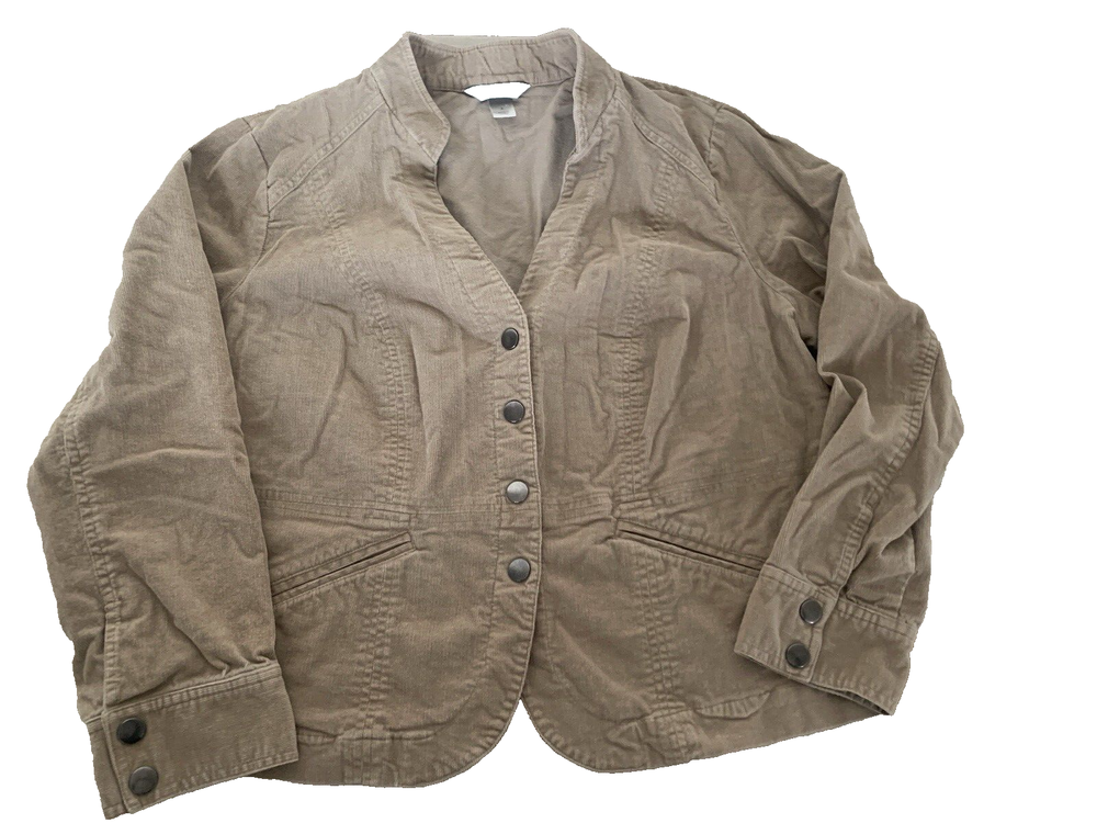 CJ Banks Blazer Womens Size X 14W Tan Soft Snap Cottage Core Corduroy Jacket