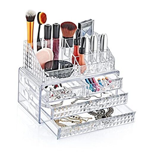 Boxup Makeup Organizer With 4 Drawers, Stackable Organizer On Top, Diamond
