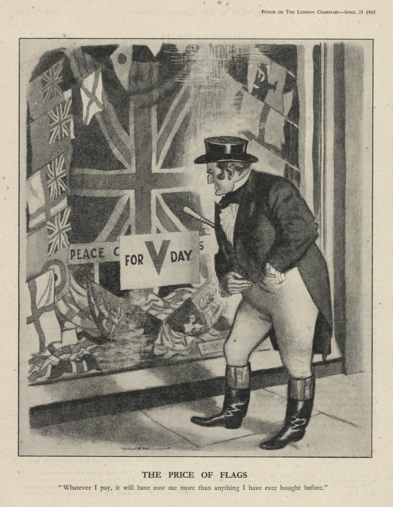 Rare British VE Day Cartoon - John Bull - Price of Flags Soars-image