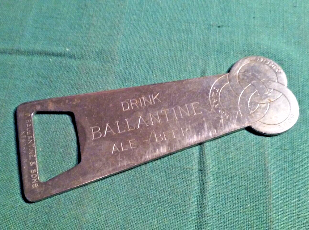 Vintage Ballantine & Sons Ale Beer Bottle Opener Flat Silver Tone Metal Newark