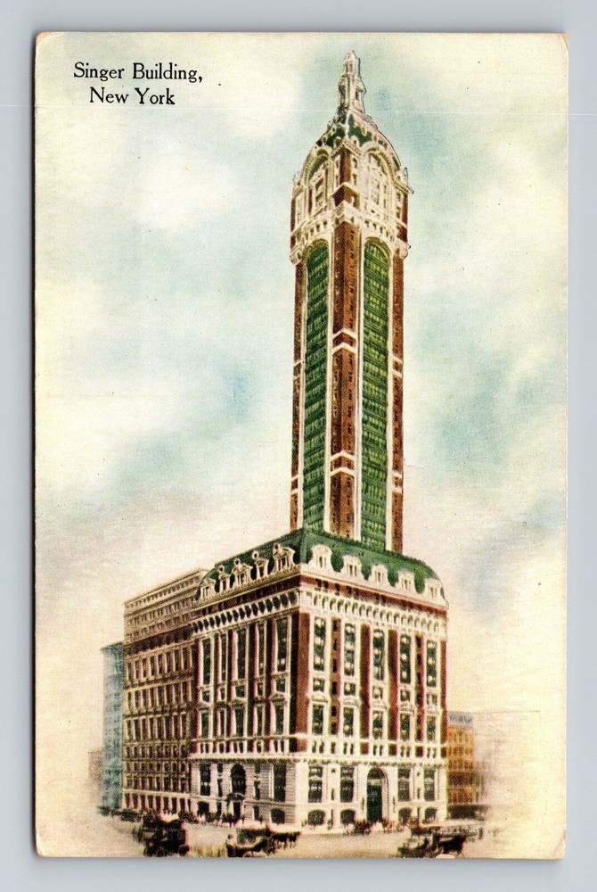 New York City NY, Singer Building, Souvenir, Antique, Vintage Postcard