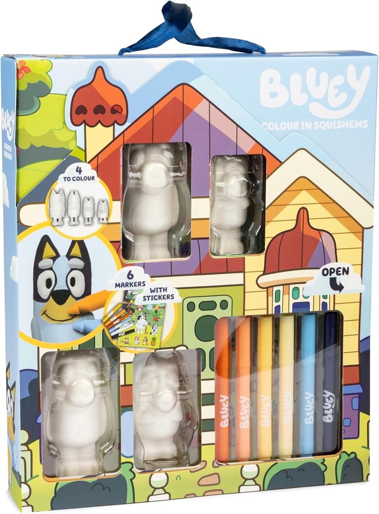 Bluey Bingo Bandit Chilli Squishy Characters & Pens To Colour In Craft Toy Gift