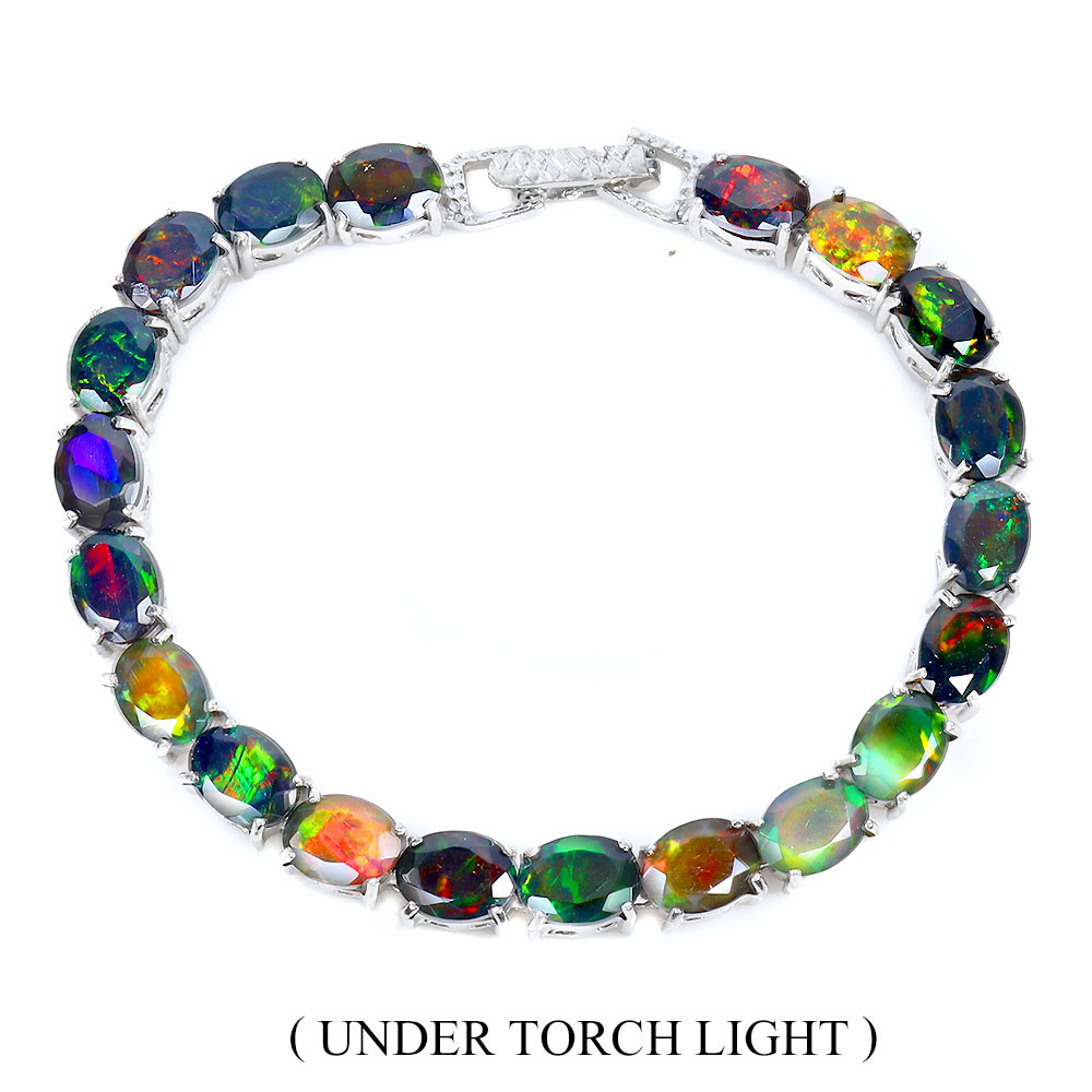Valentine 925 Silver Bracelet Oval Black Opal 8x6mm Natural Gemstone Jewelry 7.5