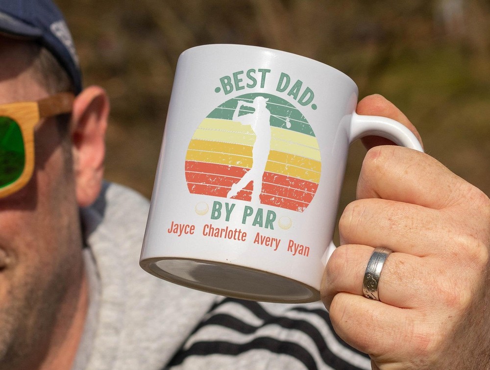 Dad Best Dad By Par Personalized White Coffee Mug Unique Custom Gift For Golfer