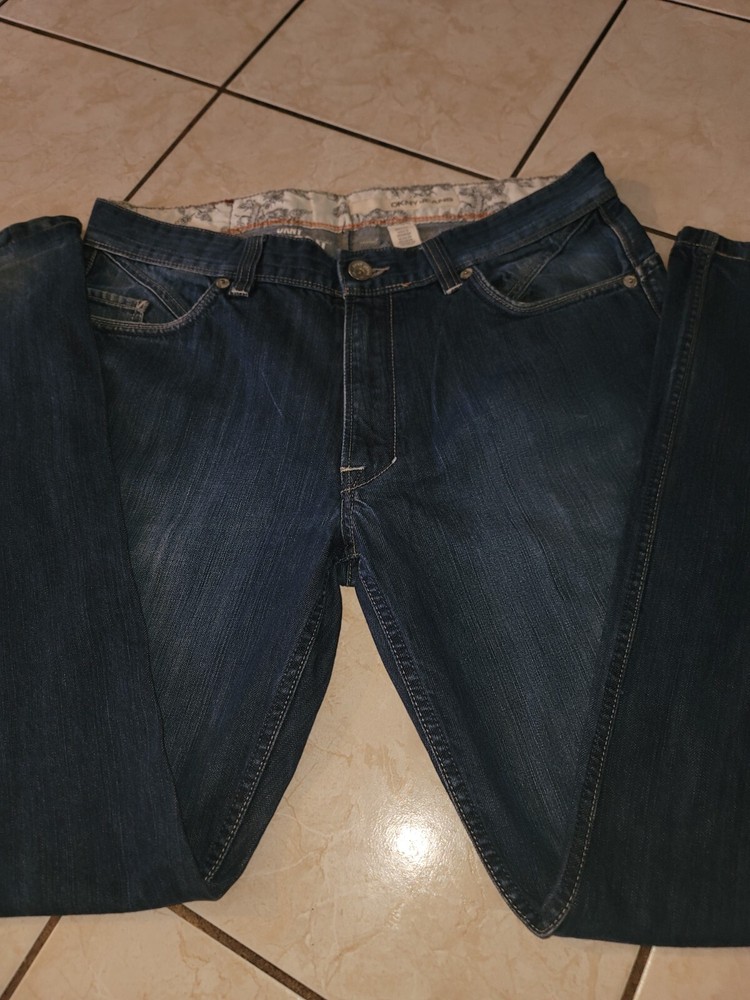 DKNY Madison Mens 34x32 Blue Stone Distressed Vintage Denim Jeans