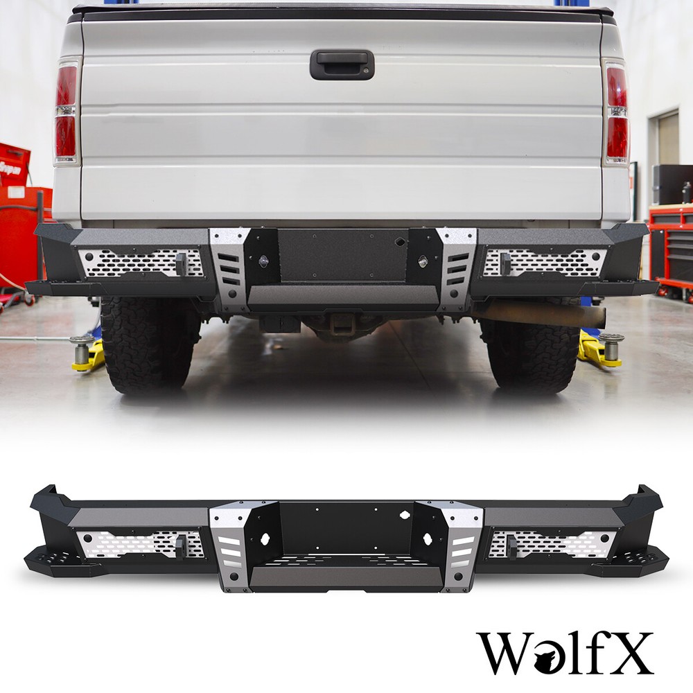 Powder-Coated Steel Rear Bumper For 2006-2014 Ford F-150 Truck w/Sensor Holes