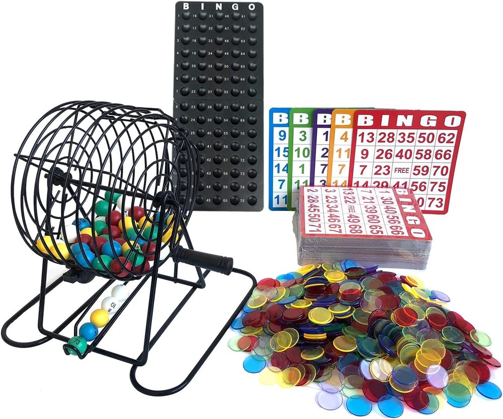 Deluxe Bingo Game Set-Includes Metal Cage,500 Colorful Bingo Chips