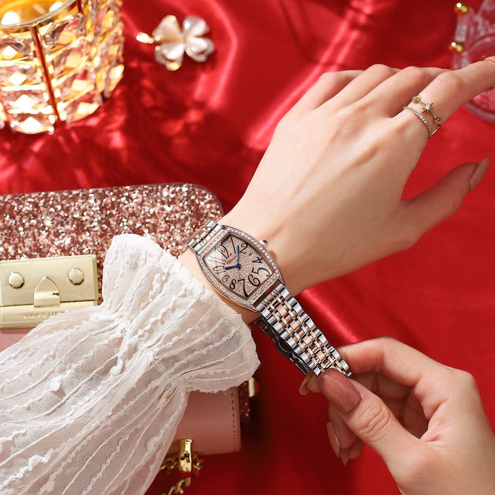 Ladies Casual Watch with Solid Steel Band and Stylish Blue Hands