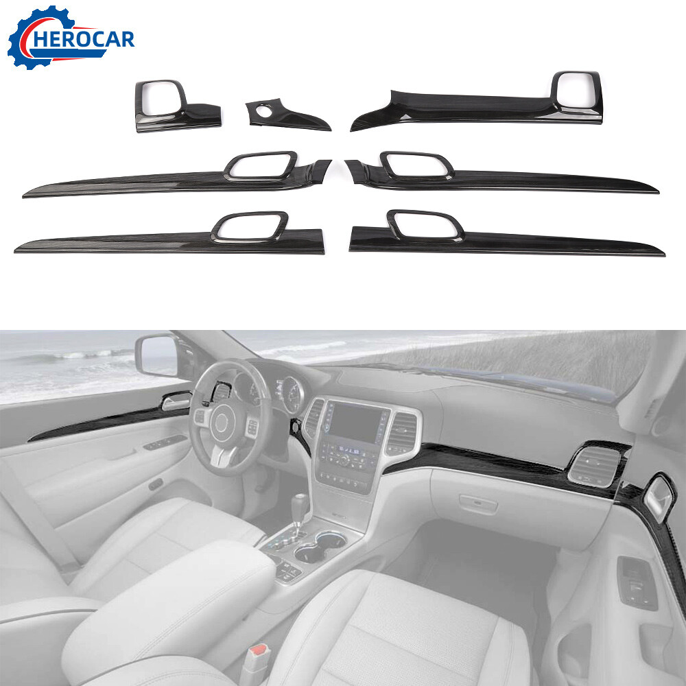 for Jeep Grand Cherokee 14-20 Dark Wood Grain Dash Panel &Door Handle Cover Trim