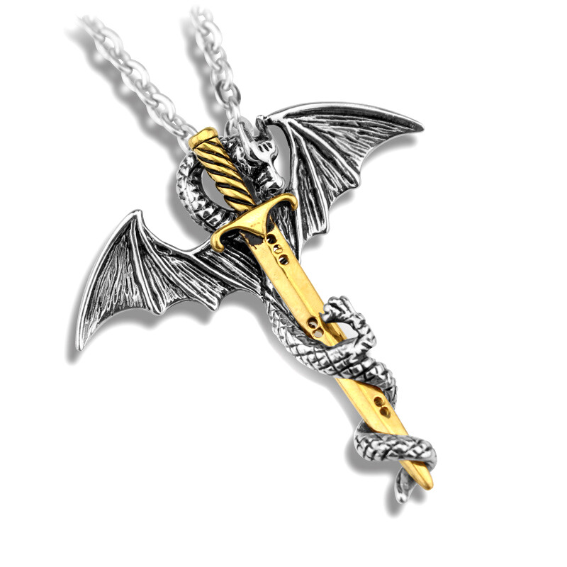 Stainless Steel Luminous Fly Dragon Sword Pendant Chain Necklace Mens Jew~zo