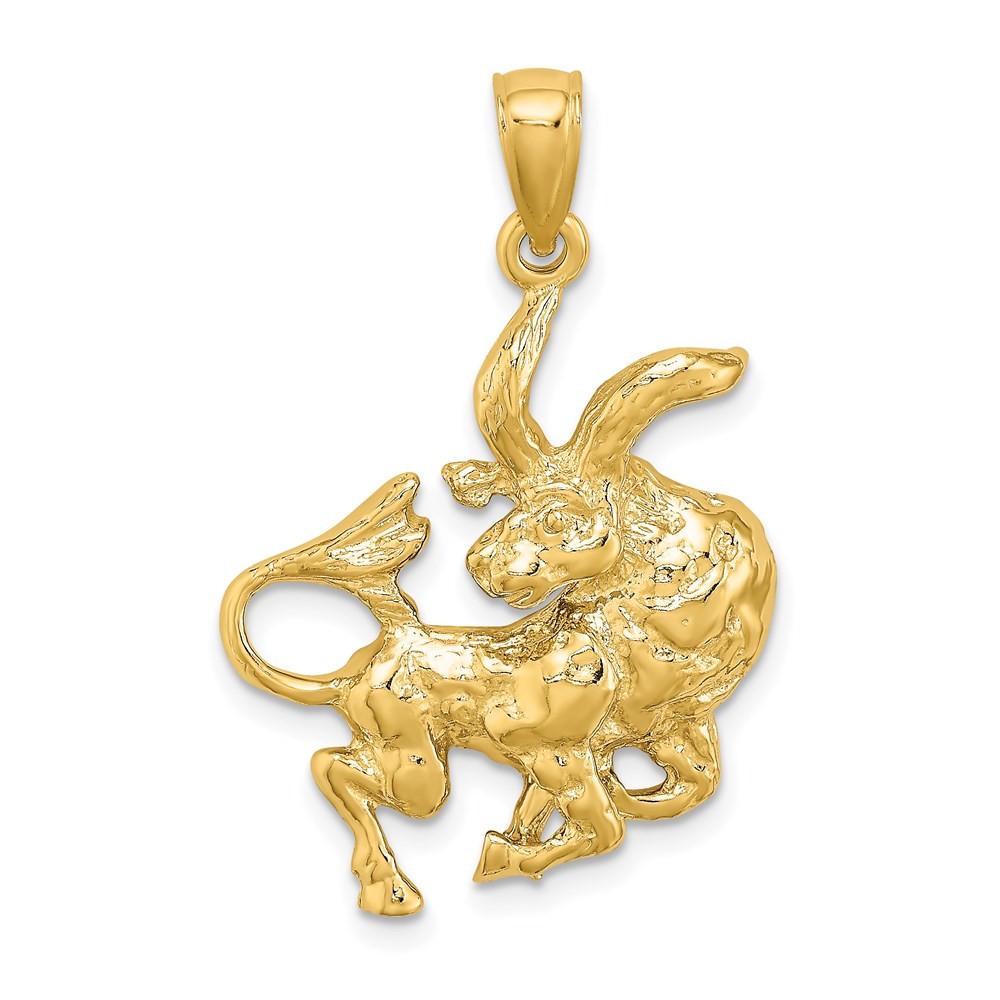 14K Yellow Gold Large Taurus Zodiac Charm Pendant L-27.65 mm, W-22.25 mm 4.21gm