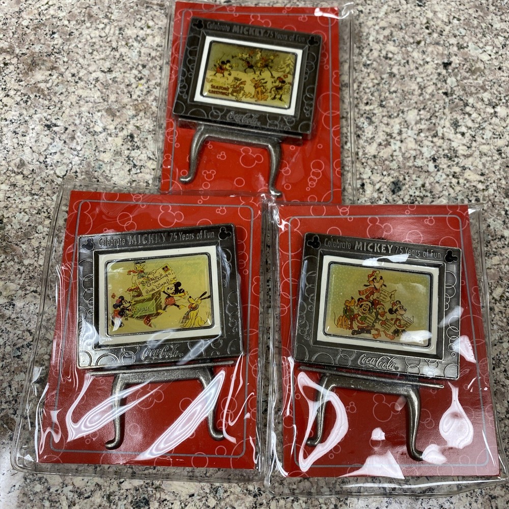 Walt Disney Celebrate Mickey 75 Years Fun Coca Cola Mini Easel Frame Set Of 3