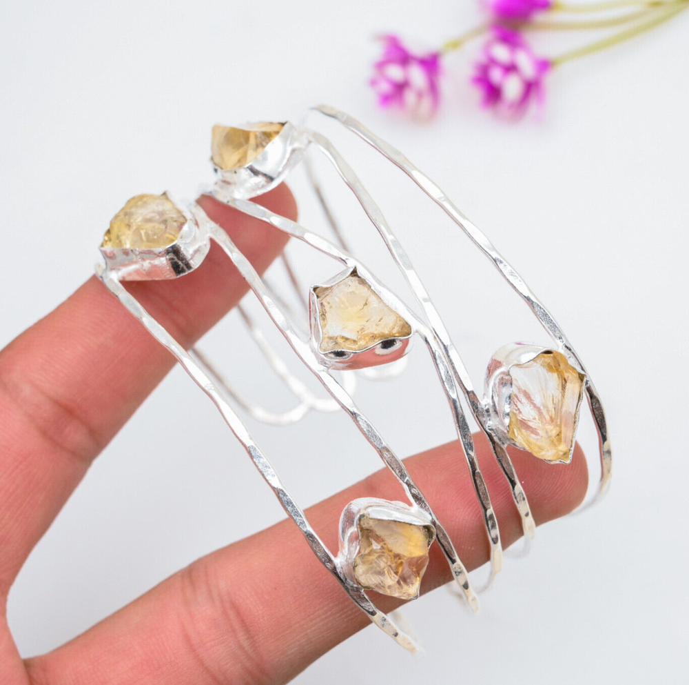 Handmade Sterling Silver Citrine Bangle Cuff Jewelry Gift for Women