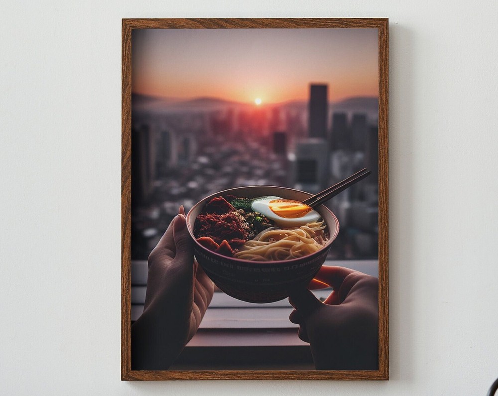 Bibimbap Seoul Skyline Korean Food Art Print Downloadable Wall Decor  