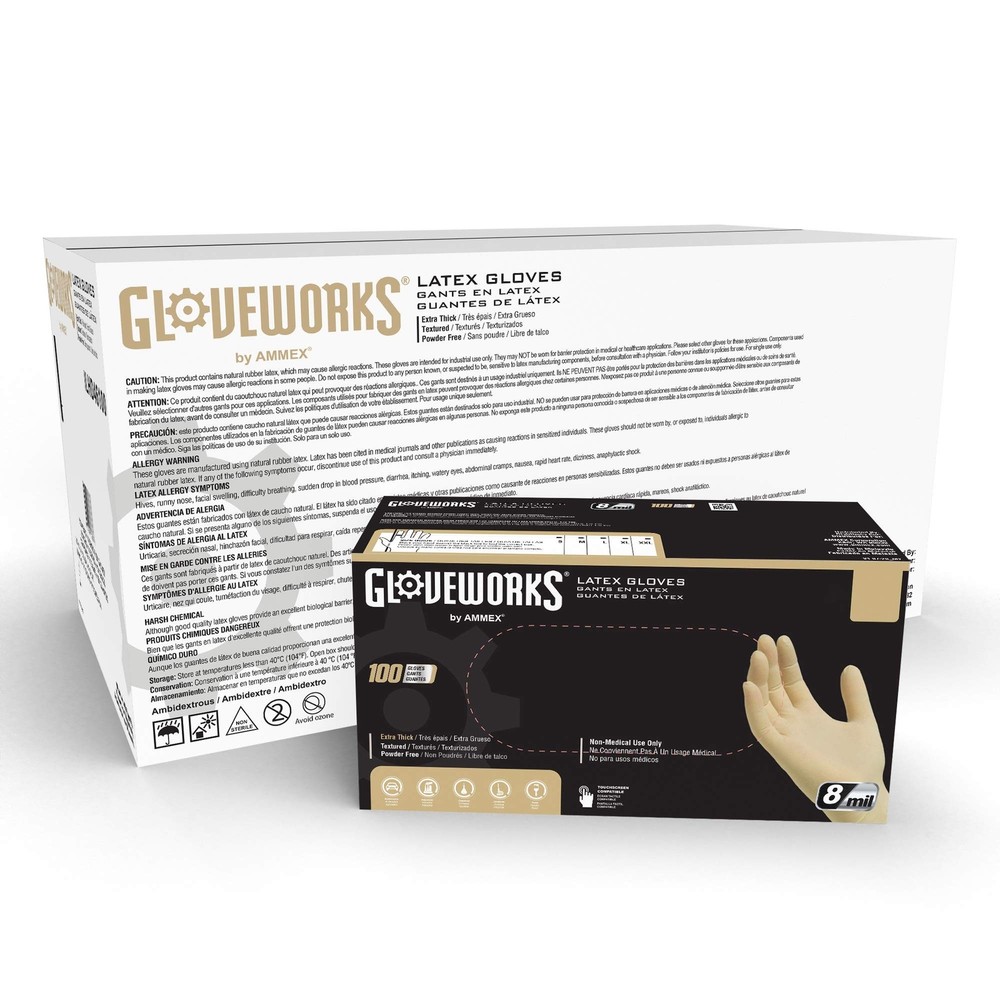 GLOVEWORKS HD Ivory Latex Disposable Gloves 8 Mil Powder-Free Industrial Grade