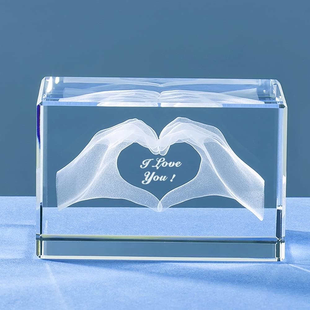 I Love You Gifts for Her Crystal Valentines Gift Engraved with Love Finger Gestu