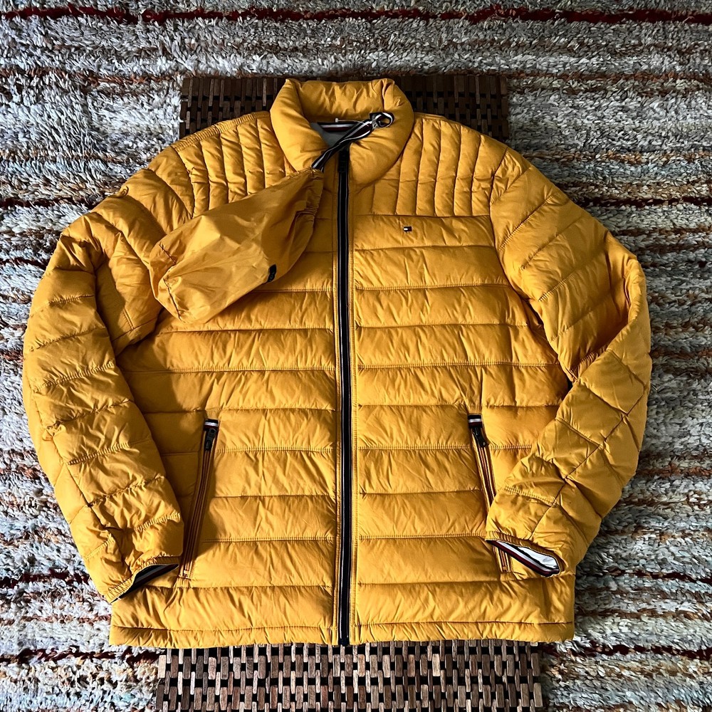 Tommy Hilfiger Goose Down Full Zip Puffer Jacket Yellow Men's Size XL