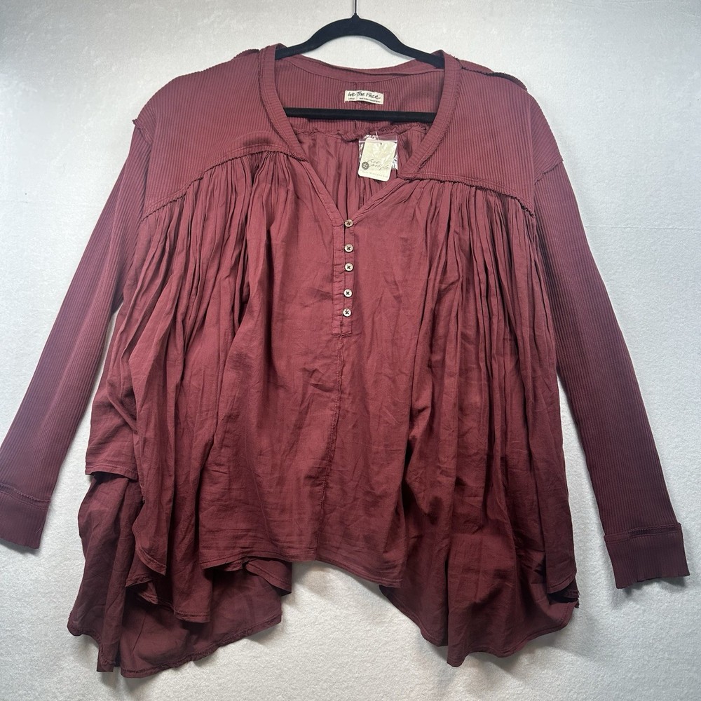 Free People Lyrical Tunic Mulberry Slouchy Boho Ribbed Long Sleeve Large NWT