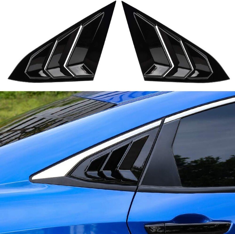 For Honda Civic 16-20 ABS Rear Side Glossy Black Quarter Window Louver Cover NEW