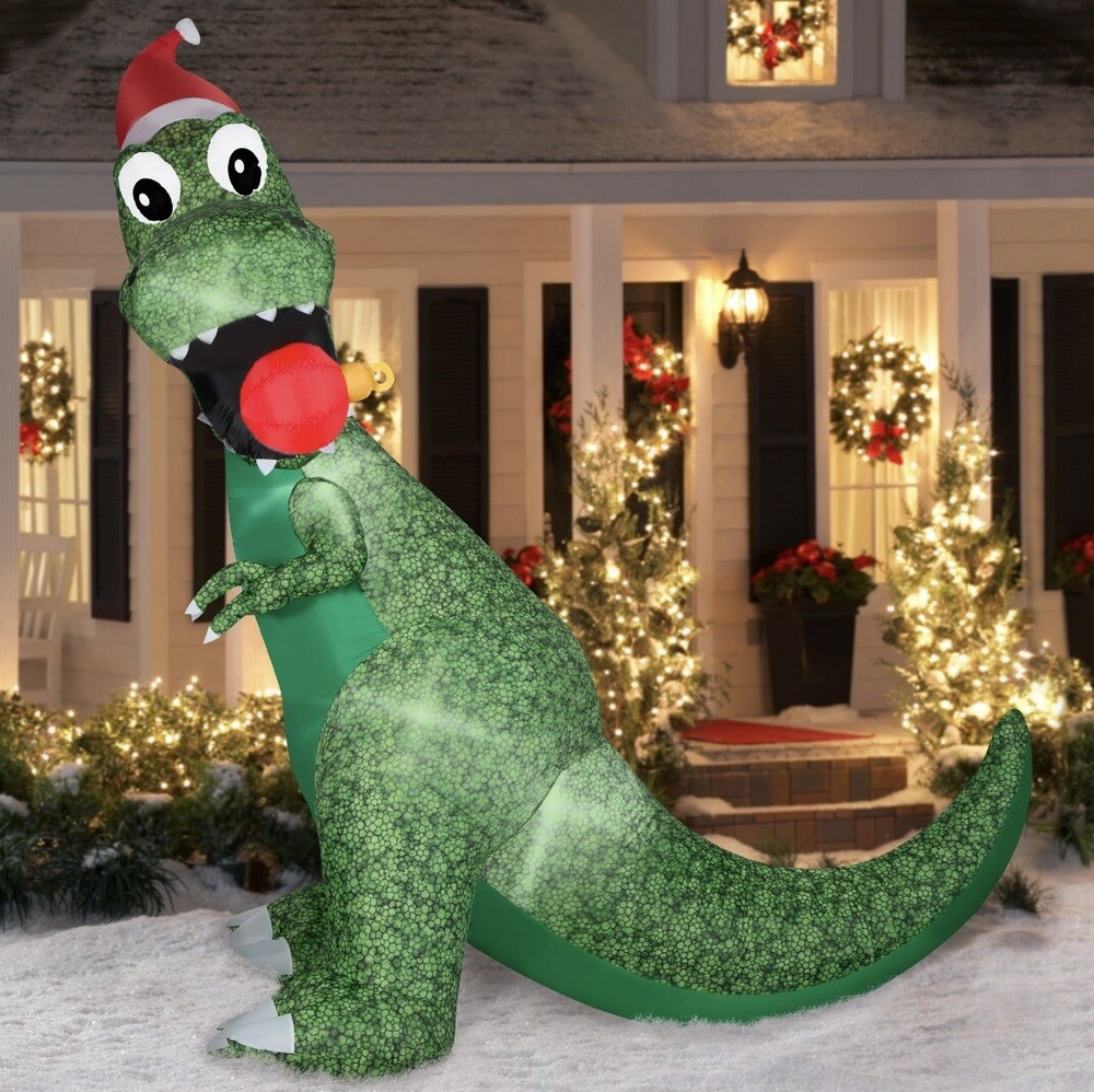 8.5 Ft Tall T-Rex Dinosaur Airblown Inflatable Christmas Decoration by Gemmy Holiday Time NIB