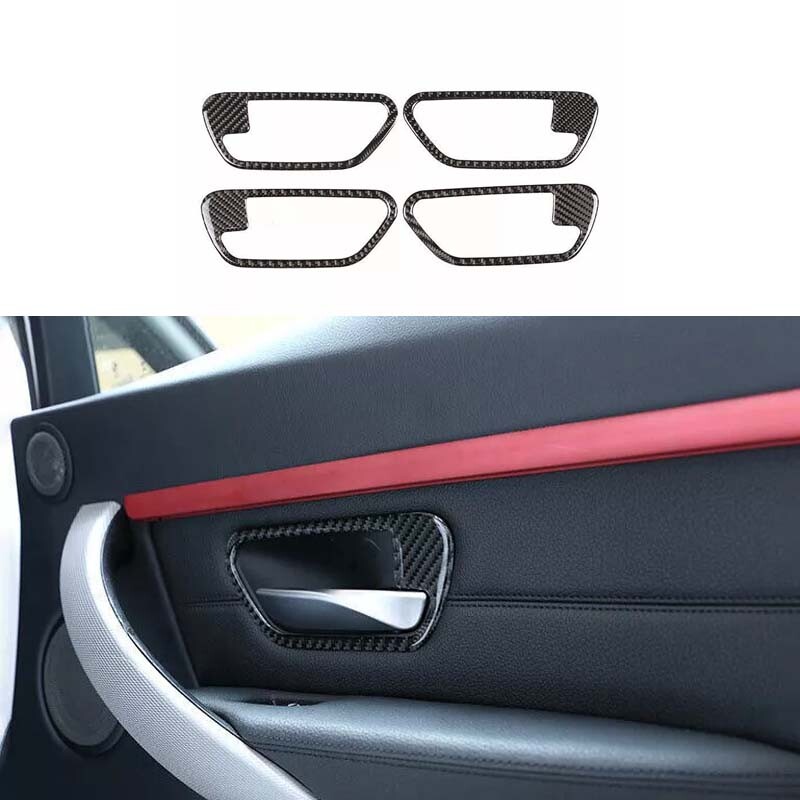 Trim Frame Real Carbon Fiber 13-19 Car Inner Door Handle Bowl For BMW 3-4 Series