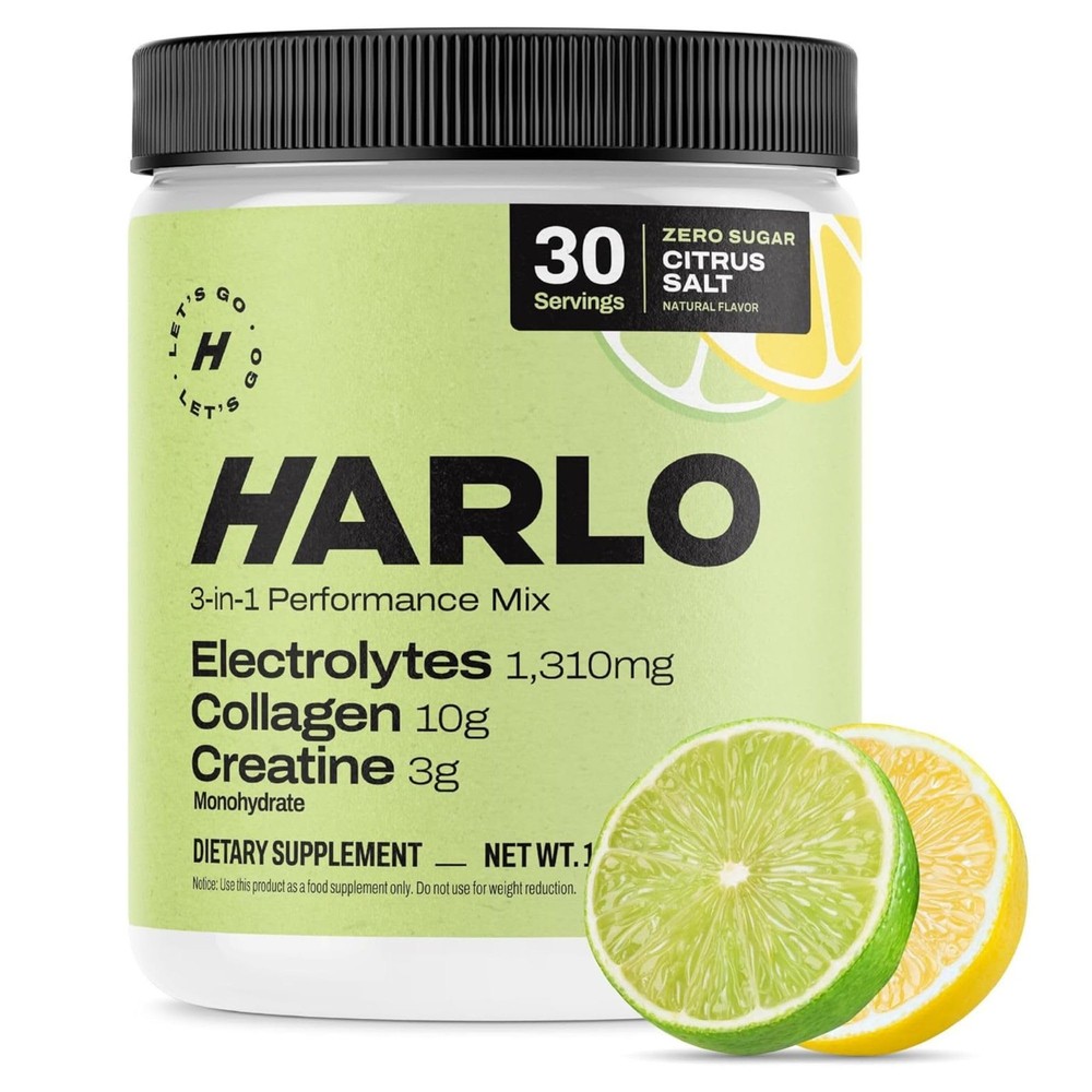 Harlo Citrus Salt Electrolyte Drink Mix with Bovine Collagen and Creatine for Hydration