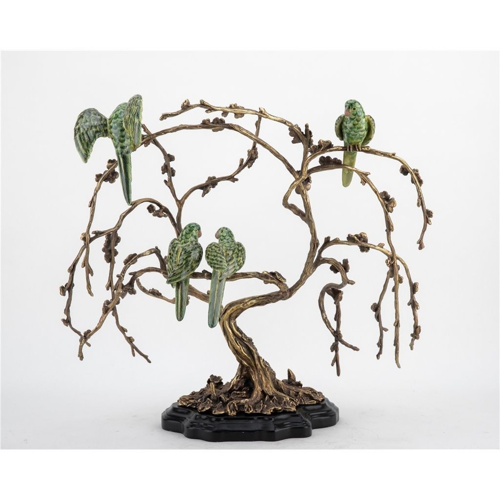 porcelain & bronze ormolu parrot parrots birds in branches tree sculpture
