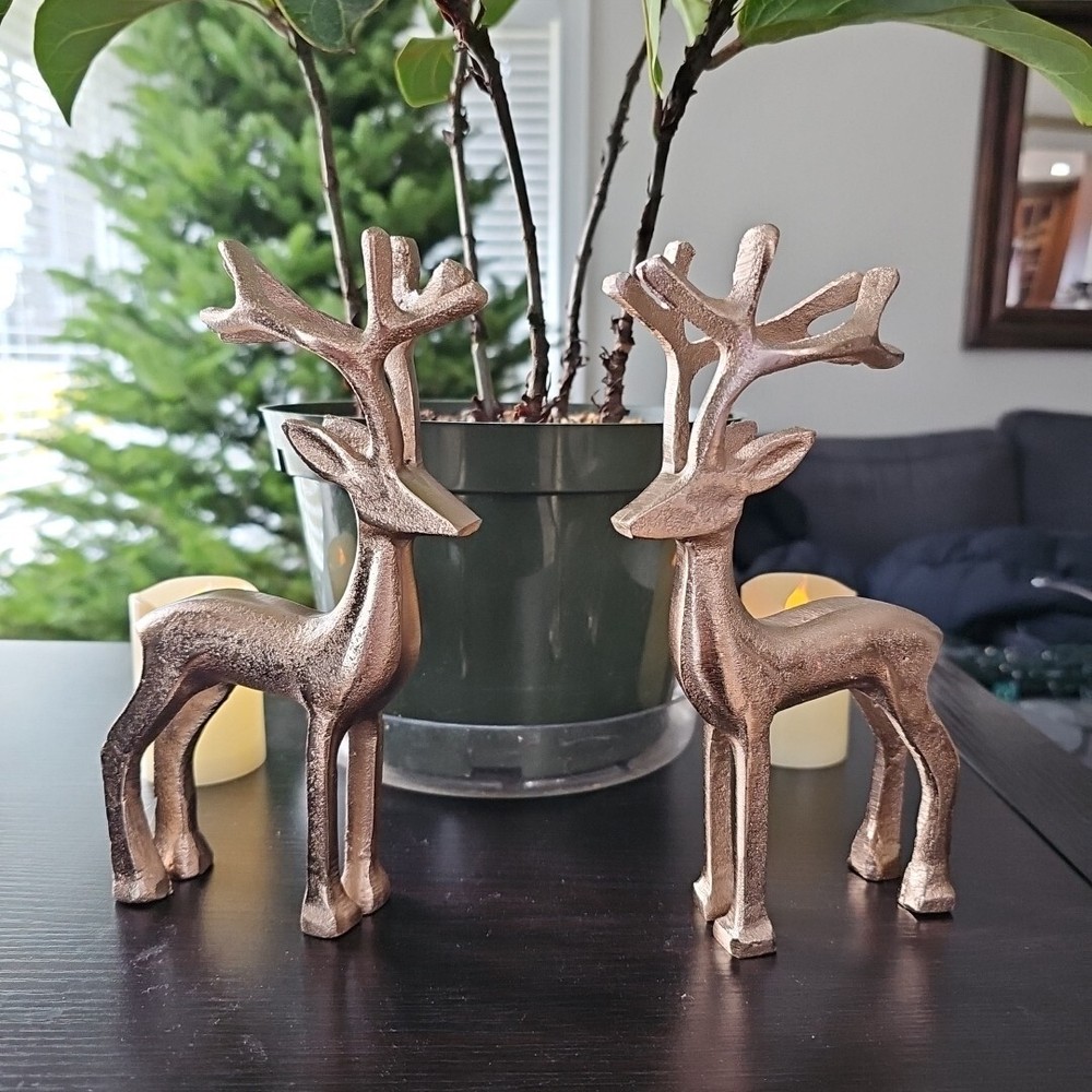 Rose Gold Metal Reindeer Christmas Holiday Figurines Decor