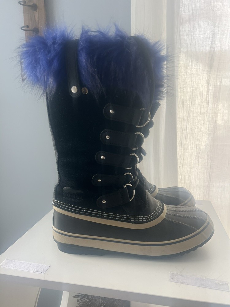 Sorel Joan of Arctic Aviator Boot Women's Size 9.5 Tall Blue Faux Fur Waterproof Winter Snow Boot